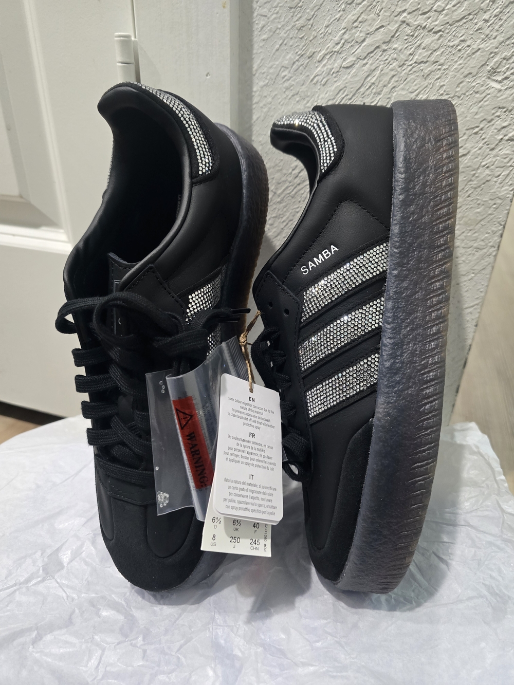 Women's Adidas Samba Platform Sneakers - Black with Silver Rhinestones.....